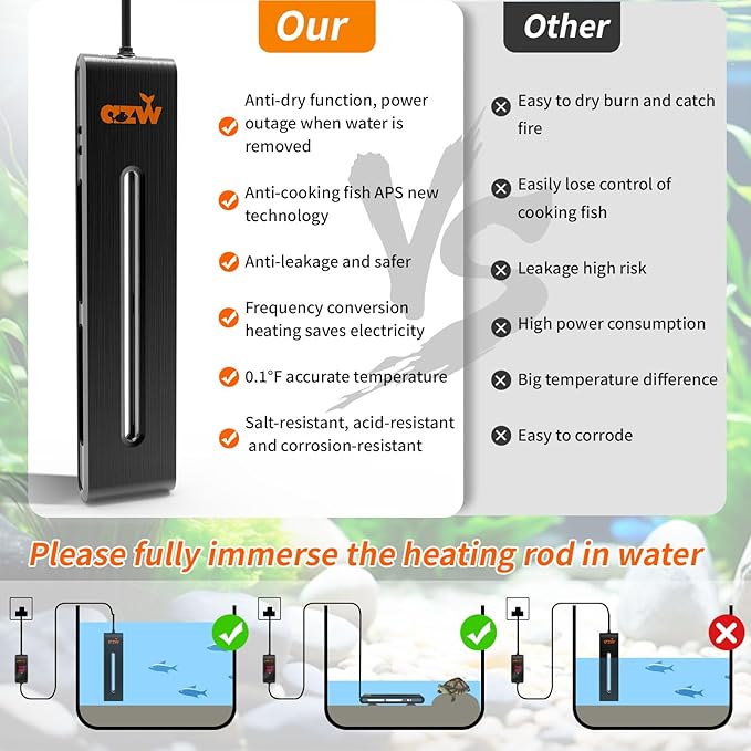 azw Aquarium Heater, 100W Fish Tank Heater for 25-45 Gallon with Digital LED Controller, Frequency Conversion Energy Saving, IPS Anti-Boiling Fish, 7 Intelligent Protections for Freshwater/Saltwater