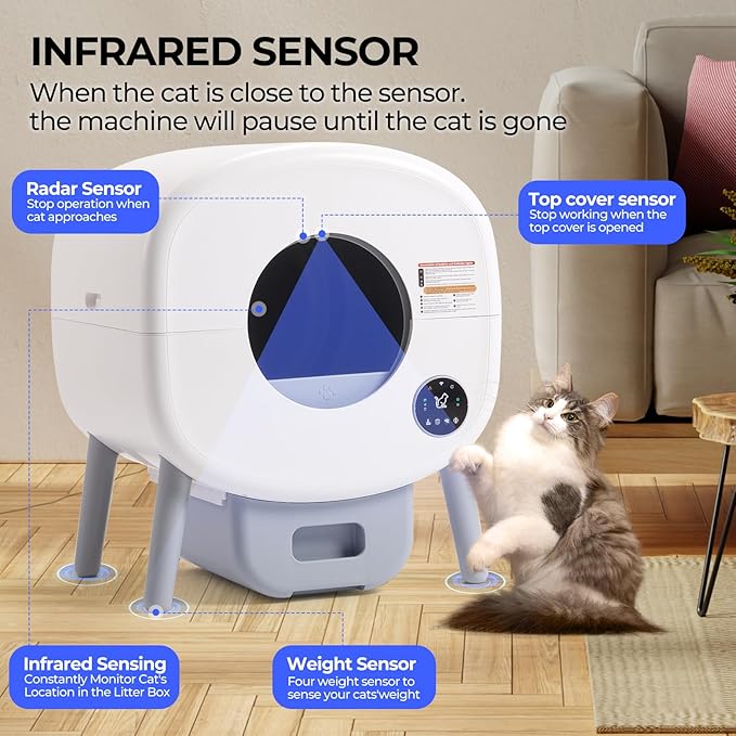 Self Cleaning Cat Litter Box: Extra Large Automatic Litter Box for Multiple Cats, Odor-Free, App-Controlled, Ambient Light Waste Disposal