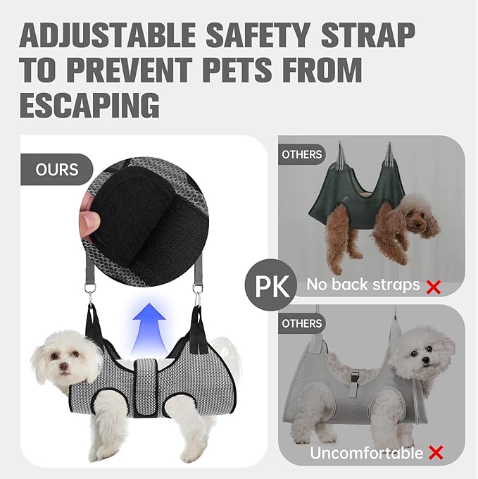 PAWCHIE Dog Grooming Hammock Harness for Dogs & Cats with Pet Nail Clipper Trimmer- Breathable Cat Hanger Sling for Trimming Clipping Nails-Dog Hammock Restraint Bag for Small Medium Large Dog,Grey XS