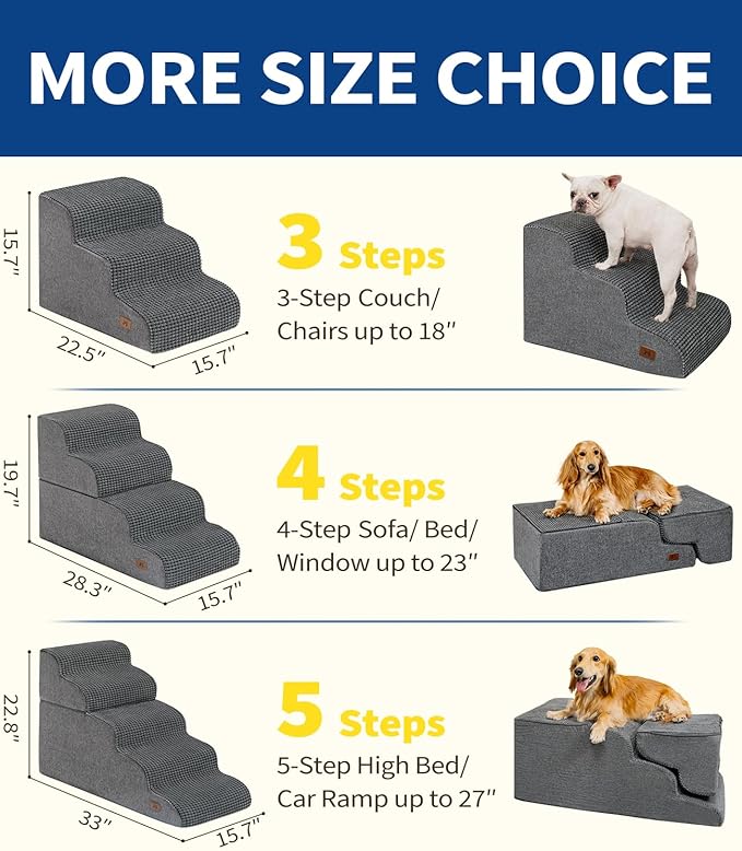 Dog Step for Bed, Dog Stair 3-Step 35D Pet Stair 15.7" H for High Bed or Sofa Non-Slip Balanced Pet Step Indoor, Grey