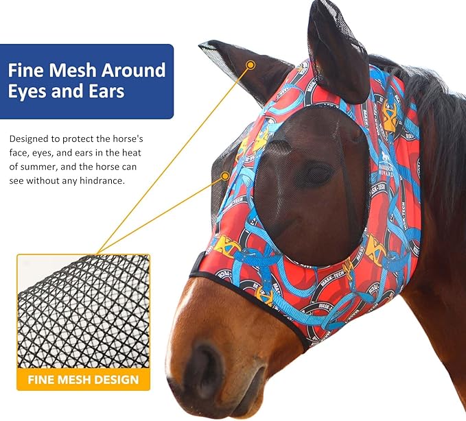 Harrison Howard Super Comfort Stretchy Fitting Horse Fly Mask with UV Protection Soft on Skin with Breathability Knitted Printing Large