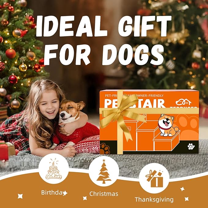 Dog Stairs with Furry Lids 18" H, 3-Step Wider Dog Steps with Storage for Small/Medium/Large Dogs Cats, Folding Sturdy Pet Stairs Climbing Bed or Sofa, Ramp for Car Hold Up to 200 lbs, Pink