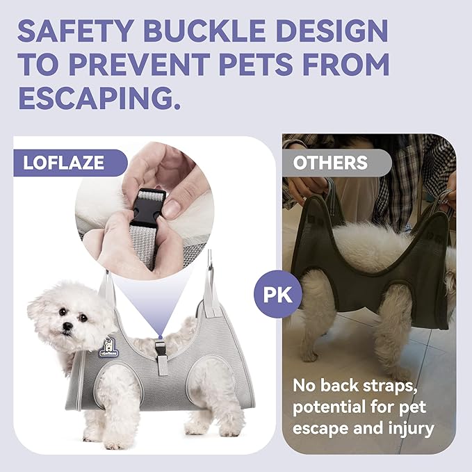 Dog Grooming Hammock Harness for Dogs & Cats with Pet Nail Clipper Trimmer - Cat Hanger Sling for Trimming Clipping Nails- Dog Hammock Restraint Bag for Small Medium Large pet ( Grey S )
