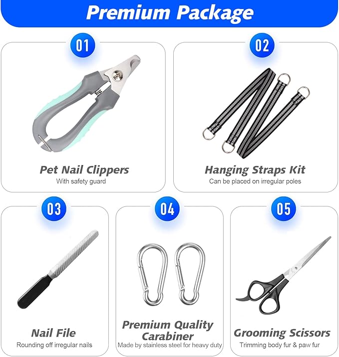 Pet Grooming Hammock Harness for Cats & XS Small Dogs, Dog Sling for Cutting Nails, Dog Hanging Holder Hanger for Nail Trimming with Nail Clippers, Nail File, Scissors