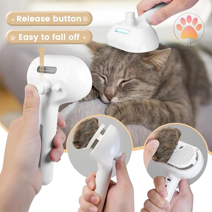 Cat steam brush β Effective Pet Brush for Indoor Cats, Steam Technology for Shedding, Mats & Grooming β Ideal cat brush indoor for Deep Cleaning (White)