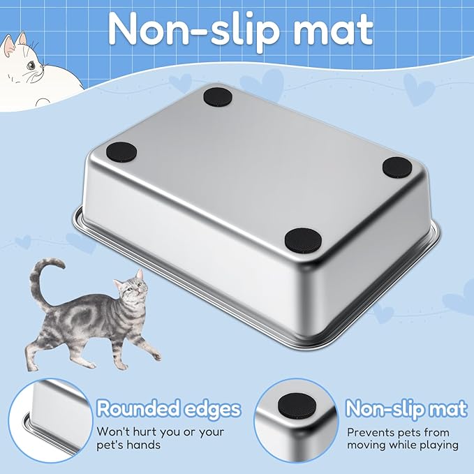 LIHONG Stainless Steel Cat Litter Box for Cat and Rabbit, Odor Control Litter Box Non Slip Rubber Feet. Odor Control, Non Stick, Never Bend 16" L x 12" W x 4" H