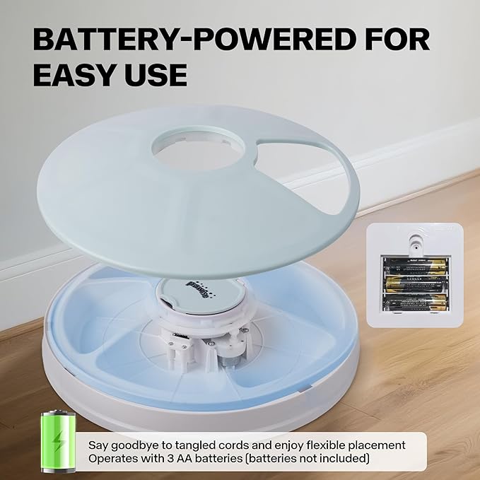 Pawise Automatic Cat Feeder, 6-Meal Programmable Pet Food Dispenser with Bird Chirp Sound Alert, Battery Operated, BPA-Free, Bonus Snack Ball Toy, for Cats & Small Dogs(Batteries Not Included