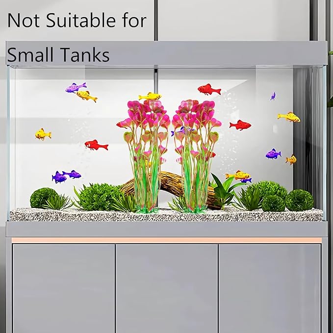AQUANEAT Artificial Fish Tank Plants, Plastic Aquarium Accessories Large, 15.5 inch Pink Decorations, 2pcs