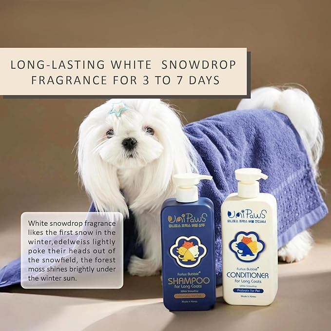 Unipaws Biotin Shampoo & Conditioner Set for Long-Haired Dog โ Detangling, Deshedding, Thicking Hair for Senzitive Skin Healthy, Lustrous Fur โ Medicated & EWG Green, Made in Korea, 2ร16.9 Fl Oz