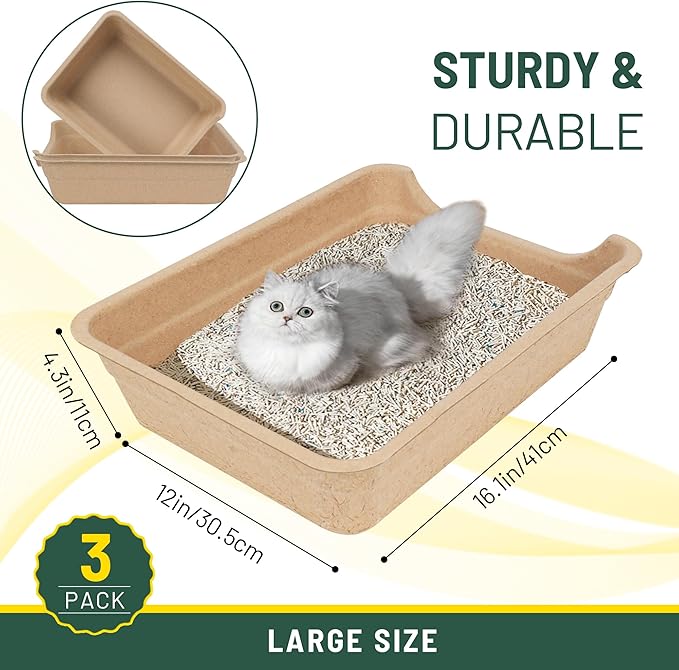 Disposable Litter Boxes for Cats, Low Entry Paper Litter Box, Paper Cat Litter Tray with One-time Pet Bath Towel Set (3PACKS with 1 Towel) for Travel on Weekends or Trips of Short Holidays