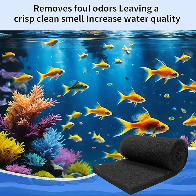 Aquarium Carbon Pad -Premium Cut to Fit Carbon Infused Filter Pad Media for Crystal Clear Water Fish Tank and Ponds (10.5x36in)