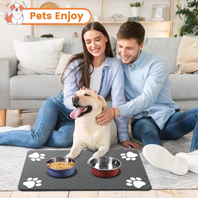 Pet Feeding Mat-Absorbent Pet Placemat for Food and Water Bowl, with Waterproof Rubber Backing, Quick Dry Water Dispenser Mat for Dog and Cat(Christmas, 16"x24")