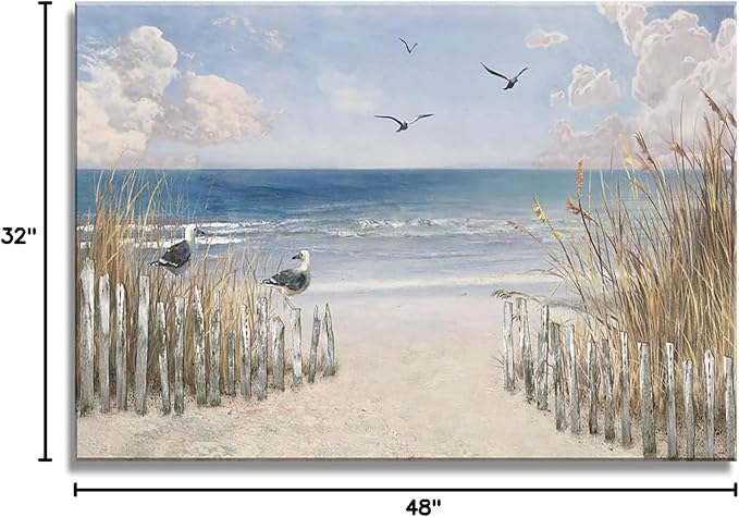XXMWallArt FC3781 Sandy Beach Wall Art Canvas Print Wall Art Seascape Blue Print Home Decor Abstract Coastal Picture Modern Ocean Artwork for Living Room Bedroom Bathroom Office Decor