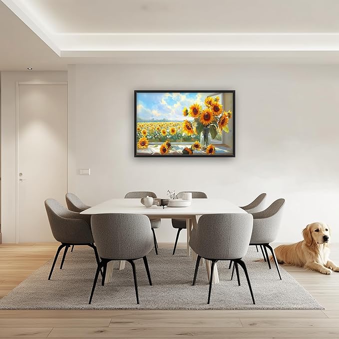 Large Sunflower Wall Art for Living Room, Framed Oversized Flower Field Wall Decor Nature Landscape Canvas Painting Modern Artwork for Living Room Bathroom Bedroom Office Dining Room 36"x24"