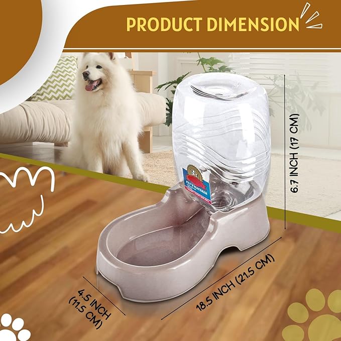 Flexzion Automatic Gravity Pet Waterer for Cat & Dog - Non-Skid & Easy-Clean Auto Replenish Water Dispenser Drinking Bowl (1/4 Gallon/ 900ml), Beige