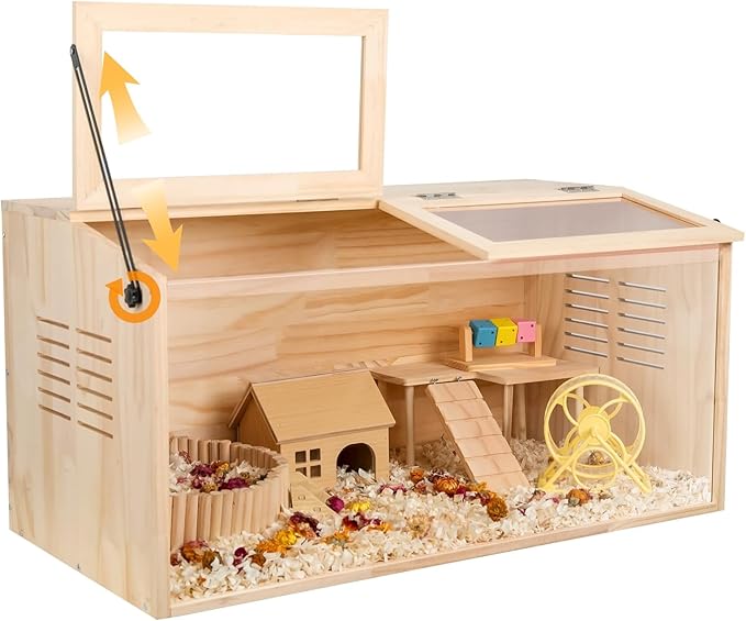 Wooden Hamster Cage,48" Lx20 Wx20 H,Animal Cabinet for Dwarf Syrian Hamsters Degus, Hamster Habitat with Openable Top and Large Acrylic Sheets.