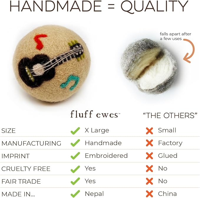 Fluff Ewes Wool Dryer Balls 6 Pack Premium New Zealand Wool Laundry Balls for Dryer, No Static Dryer Balls Laundry Reusable, XL Wool Dryer Balls Cute, Baby Dryer Balls for Dryers - are We There Yet