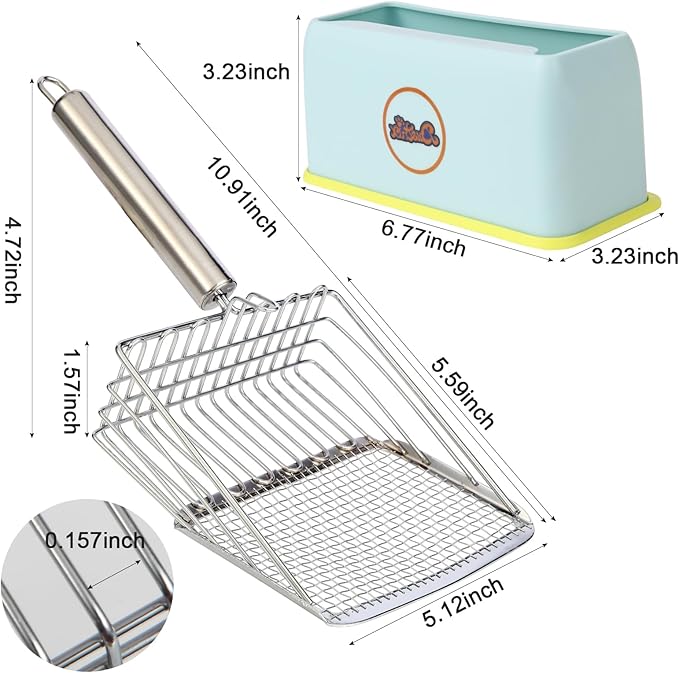 Cat Litter Scoop, Metal Scooper, Deep Shovel, Ergonomic Handle, Kitten Poop Sifting, Durable, Heavy Duty Speed Sifter, for Litter Box (Silvery-Gray)