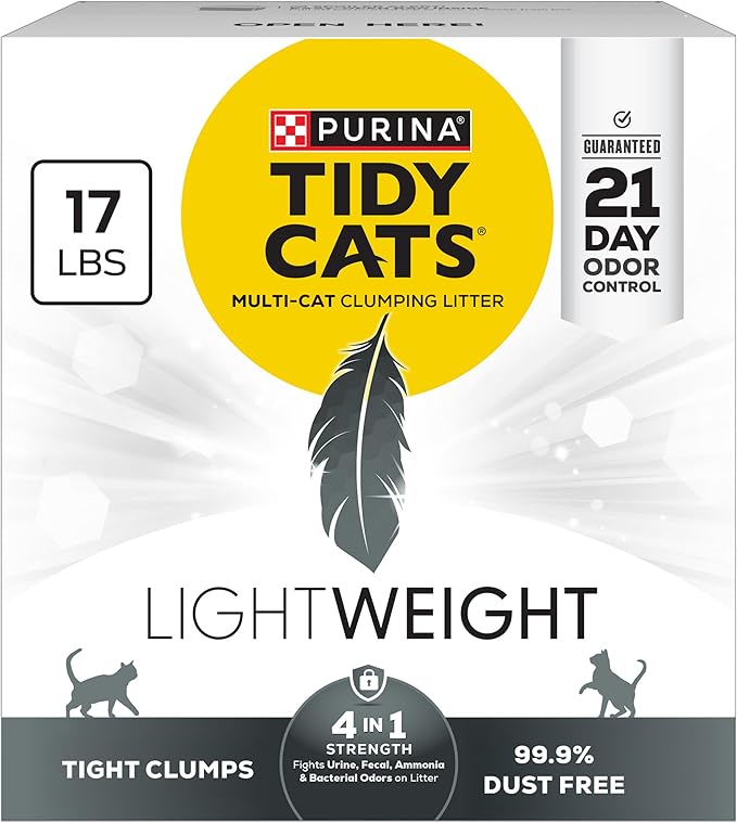 Purina Tidy Cats LightWeight 4-In-1 Strength Multi-Cat, Odor control, Clumping, 99.9 Percent Dust Free Cat Litter - 17 lb. Box