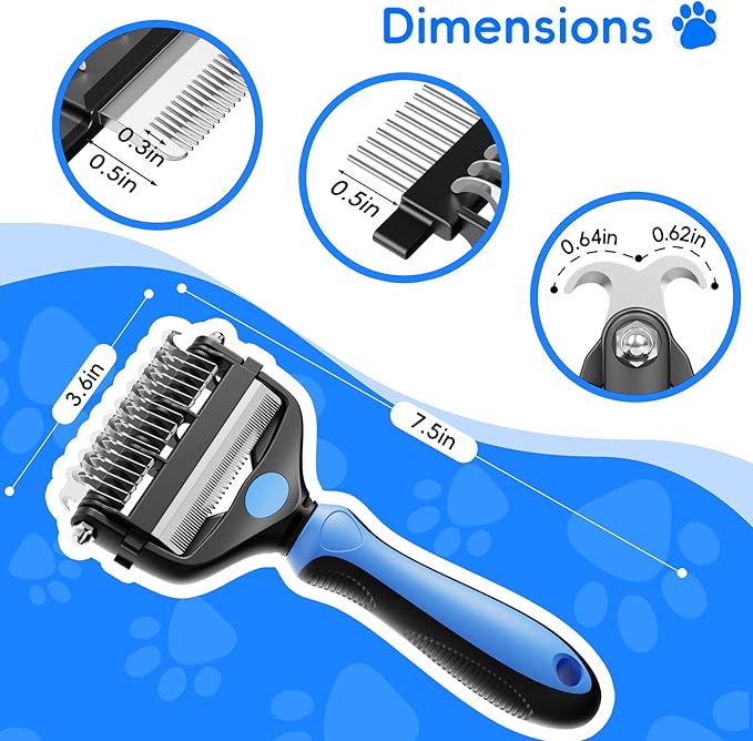3-in-1 Pet Deshedding Tool β Grooming Brush for Dogs & Cats with Undercoat Rake & Dematting Comb (Blue)