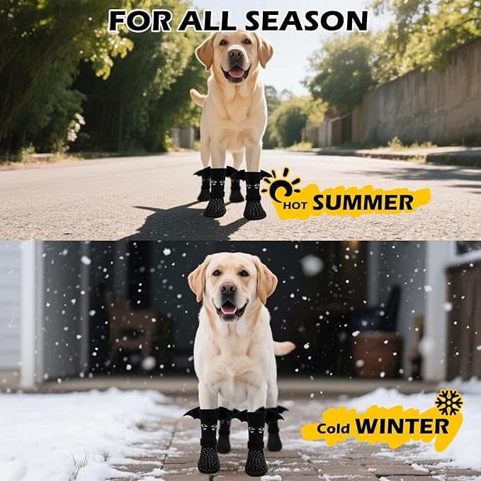 EXPAWLORER Halloween Anti Slip Dog Socks to Prevent Licking Paws, Boots & Paw Protectors with Grippers,Doggie Booties for Hardwood Floors for Small Medium Large Senior Dogs Costume Black Devil Wings S