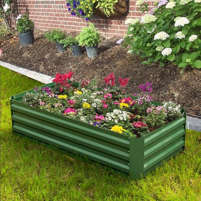 4x2x1ft Metal Raised Garden Bed Kit,Galvanized Garden Bed Box for Vegetables, Flowers, Herbs, and Succulents,60 Gallon Capacity - Green