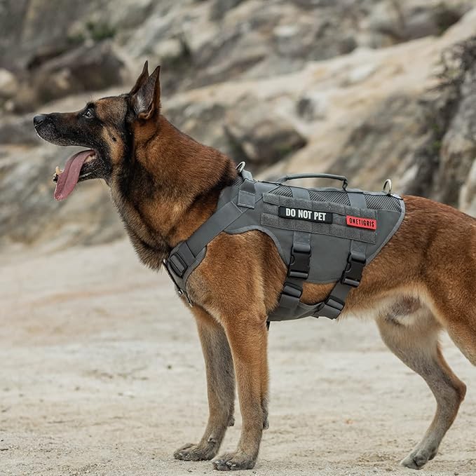OneTigris Tactical No Pull Dog Harness for Large Dog, Mesh Design Dog Vest Harness Breathable Military Dogs Molle Vests with Handles, Service Dogs Vest Harness for Walking Hiking Training