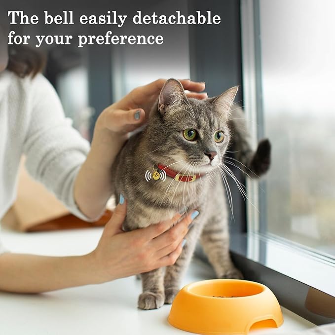 OOPSDOGGY Rolled Leather Cat Collar with Bell - Reflective Kitten Collar with Safety Elastic Strap - Adjustable Small Pet Collars for Boy Girl Cats (Fuchsia)