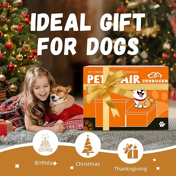 Dog Stairs with Storage 12" H, 2-Step Wider Dog Steps for Dogs Cats, Folding Sturdy Pet Stairs Climbing Sofa Couch, Ramp for Car Hold Up to 150 lbs (Gray, No Condo)