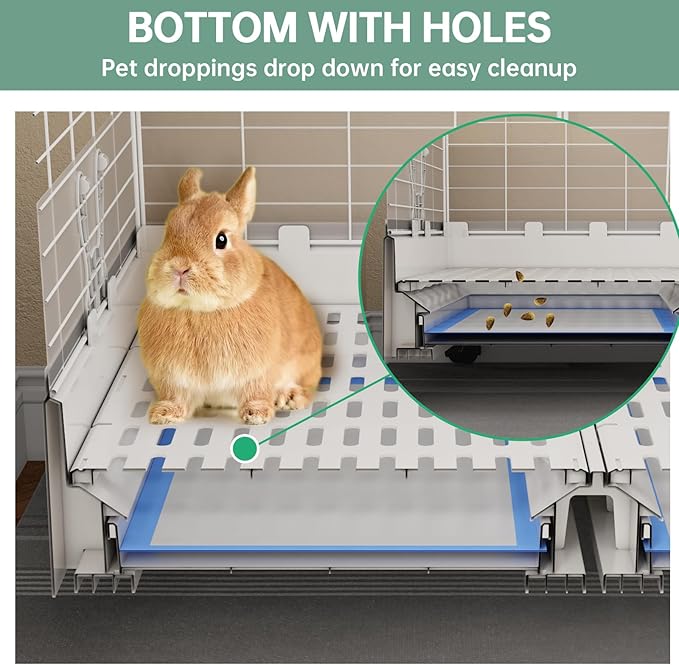 Oneluck Indoor Bunny Cage with Pull-Out Tray,Wheels and Transparent Panel,Rabbit, Guinea Pig, Chinchillas, and Small Animal Condo