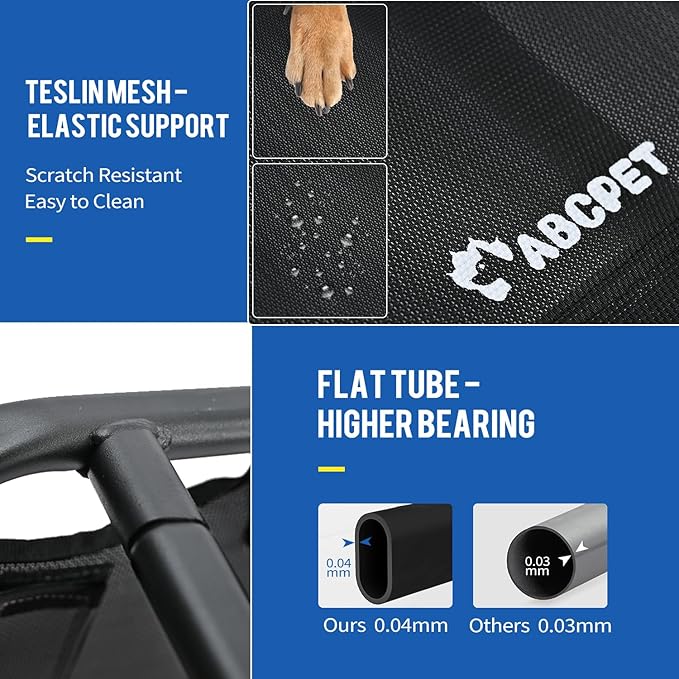 Elevated Dog Beds, Extra Large Raised Dog Cots Outdoor Cooling Dog Bed Waterproof Stable and Easy Assembly, Teslin Fabric with 1.2mm Thick Iron Frame, Breathable, Ultra-Sturdy,Black, 54*37*8.7