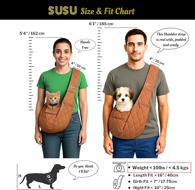 Small Dog Carrier Sling – Copper Brown Hands‑Free 2‑in‑1 Cross‑Body & Handheld Pet Sling for Small Dogs up to 10 lbs, Parachute‑Grade Rip‑Stop Nylon, Padded Strap & Safety Tether