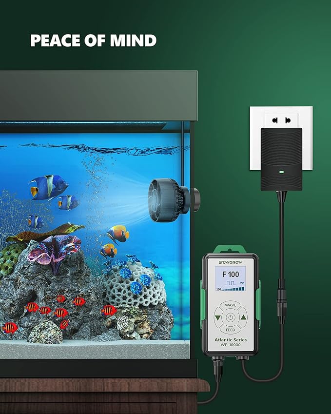 Atlantic Series WP-10000 Wave Maker for Aquarium, DC 24V 20W 2642 GPH (10000 L/H) Powerhead, Powerful yet Silent Sine Wave Controllable Wave Pump for Fresh/Saltwater/Marine/Reef Tank Black