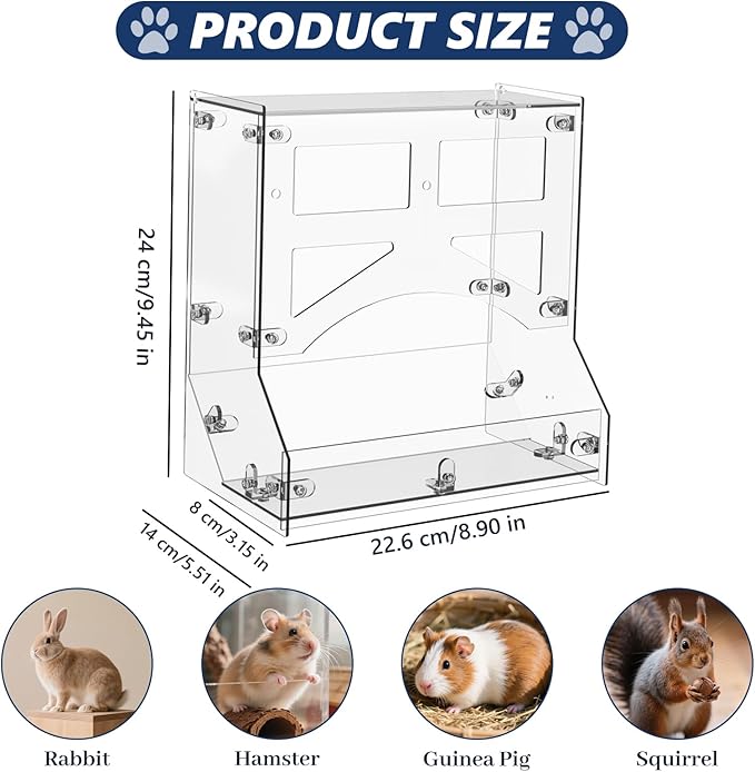 Acrylic Rabbit Hay Feeder with Lid, Transparent Hanging Food Dispenser Hay Feeder for Bunny Rabbits Guinea Pig Cage Chinchillas Hamsters Small Pets and Animals(Large
