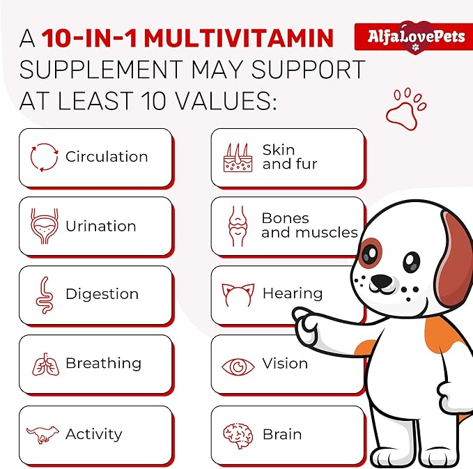 Liquid Multivitamin for Dogs โ Cat Multivitamins for Indoor Cats โ 10-in-1 Liquid Dog Vitamins B Complex, C, D3 โ Digestion, Urination, Hip & Joint, Skin & Coat โ Cranberry Flavor โ 2 Oz