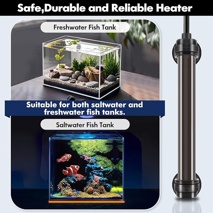 Orlushy 25W Submersible Mini Fish Tank Heater, Adjustable Aquarium Heater with Digital Display External Controller, Overheat Protection and Free Thermometer for 1-5 Gallon Freshwater & Saltwater Tank