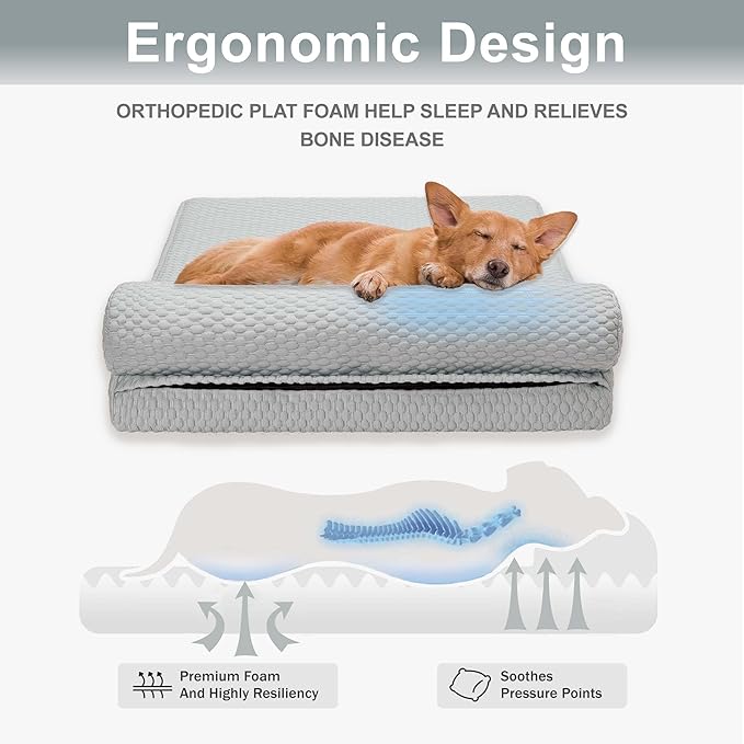 Tinaco Orthopedic Cooling Bed for Large Dogs & Cats, Removable Washable Cover (X-Large, White/Grey)