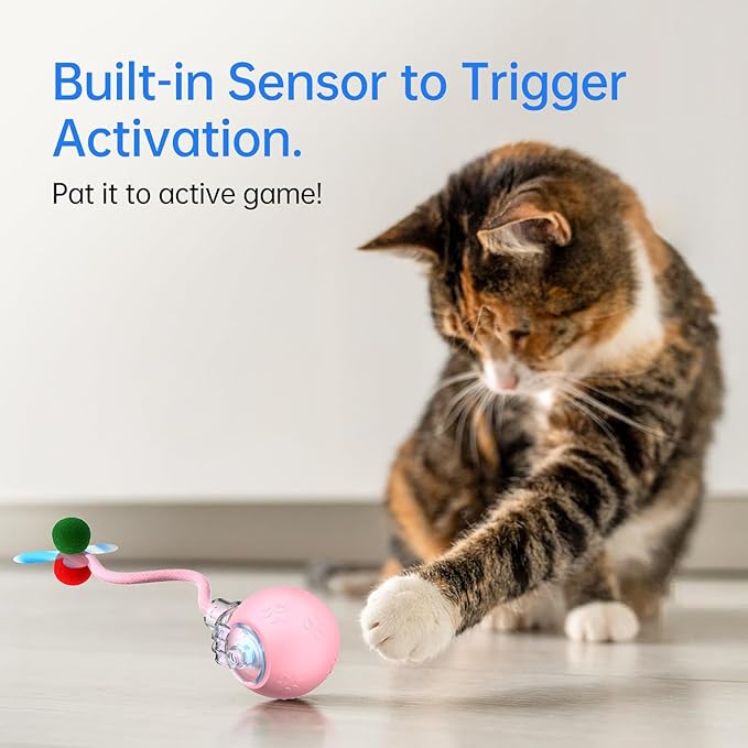 Interactive Cat Toys for Indoor Cats - Kitten Toy with Speedy Tail 2.0, Automatic Cat Toys for Bored Indoor Adult Cats, Motion-Activated, 2025 New Upgraded, USB Rechargeable (Pink)