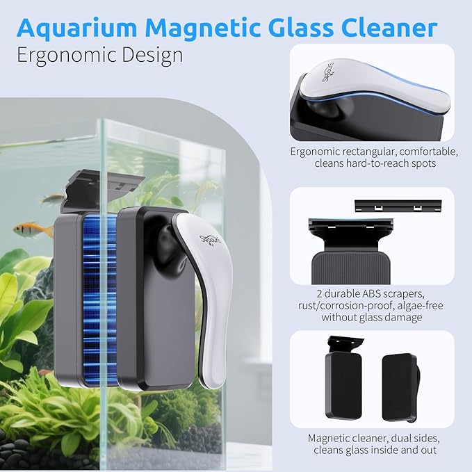 Magnetic Aquarium Glass Cleaner,Algae Scraper for Aquarium Fish Tank, Fish Tank Algae Clean Brush Dual-Sided Side Floating Aquarium Magnetic Brush (M)