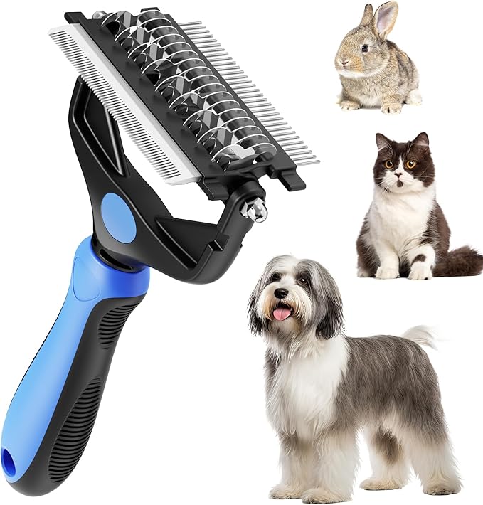3-in-1 Pet Deshedding Tool β Grooming Brush for Dogs & Cats with Undercoat Rake & Dematting Comb (Blue)