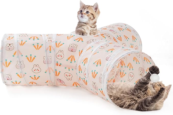 Tempcore Pet Cat Tunnel Tube Cat Toys 3 Way Collapsible, Cat Tunnels for Indoor Cats,Kitty Tunnel Bored Pet Toys Peek Hole Toy Ball, Puppy, Kitty, Kitten, Rabbit