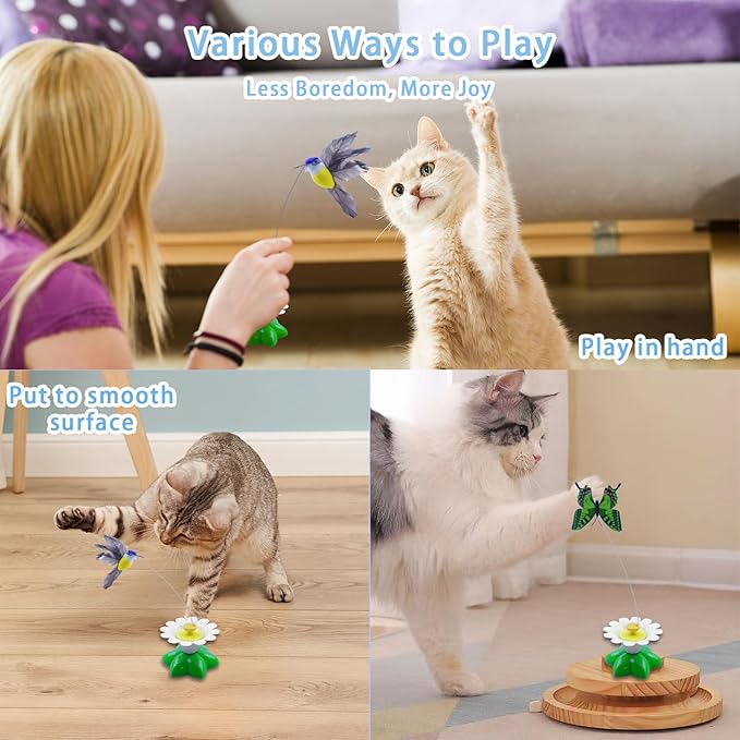 Yisquar Electric Bird & Butterfly Teasing Cat Toy 2PCS Interactive Bird Toy for Cats Interactive Cat Toys Automatic Electric Butterfly 360ยฐRotating Kitten Toys Fun Flying Birds Cats Play Chase