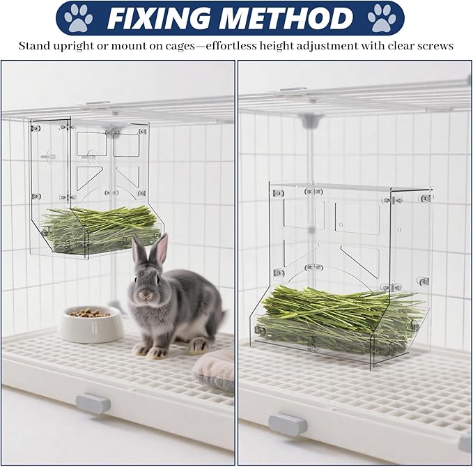 Acrylic Rabbit Hay Feeder with Lid, Transparent Hanging Food Dispenser Hay Feeder for Bunny Rabbits Guinea Pig Cage Chinchillas Hamsters Small Pets and Animals(Large