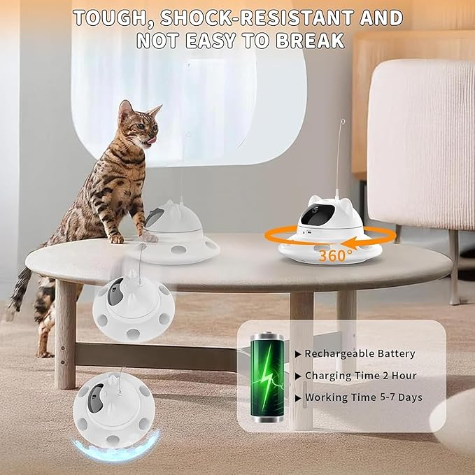 3-in-1 Cat Laser Toy & Interactive Automatic Motion-Activated Kitten Toy β 6 Holes Whack-A-Mole Feather & Moving Ambush Fun β USB Rechargeable, Apply to β Indoor Exercise for Cats of All Breeds
