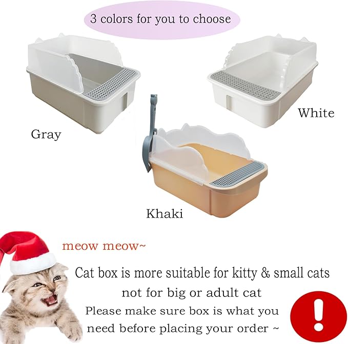 Open Cat Litter Box with High Side,Anti-Splashing Cats Litters Pan,Kitten Toilet with Litter Sifting Scoop,Semi-Enclosed Removable Kittens Litter for Boxes Easy to Clean No Odork(Khaki)