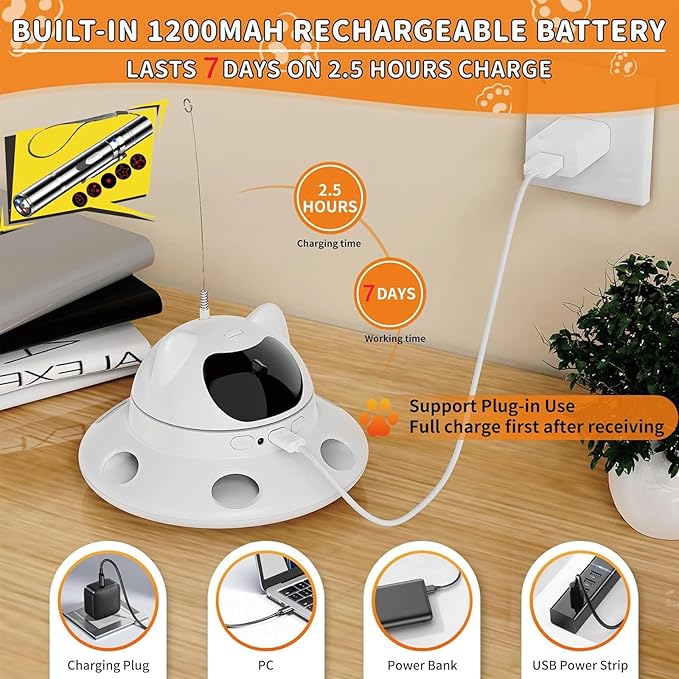 3-in-1 Cat Laser Toy & Interactive Automatic Motion-Activated Kitten Toy β 6 Holes Whack-A-Mole Feather & Moving Ambush Fun β USB Rechargeable, Apply to β Indoor Exercise for Cats of All Breeds