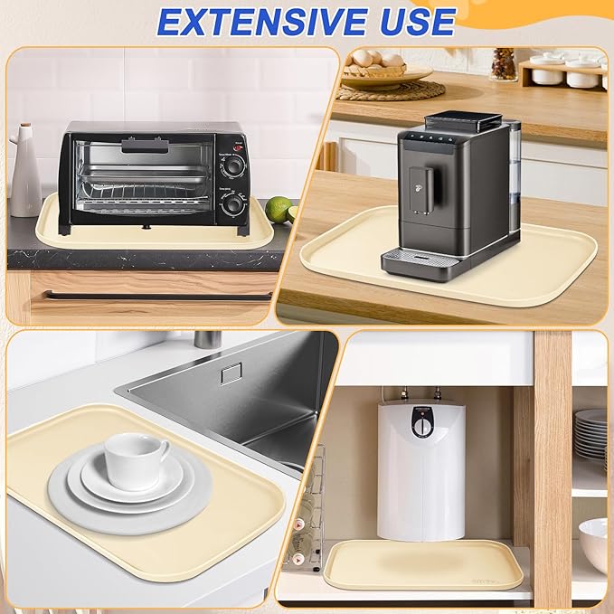 Silicone Pet Feeding Mat with Raised Edge for Food and Water, Dog Bowl Mats, Cat Bowls Placemat with High Lip for Floor Waterproof, Rubber Tray for Cats and Dogs 19 x 12 x0.7 White Sand