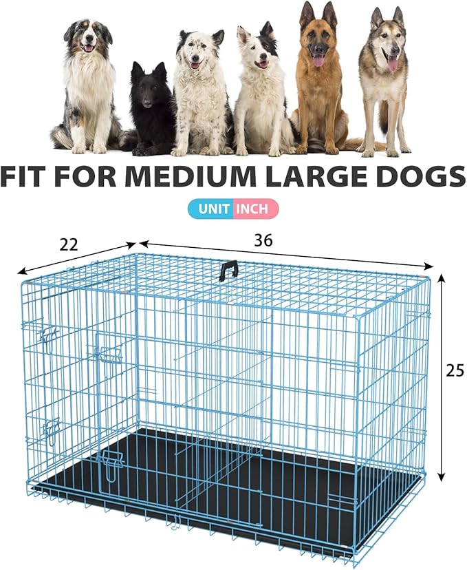 BestPet | Dog Crate | 36" | Blue | Foldable Metal Kennel with Double Doors, Secure Slide-Bolt Latches, Leakproof Tray | Portable Dog Cage for Medium Sized Breeds | for Travel, Indoor & Outdoor Use