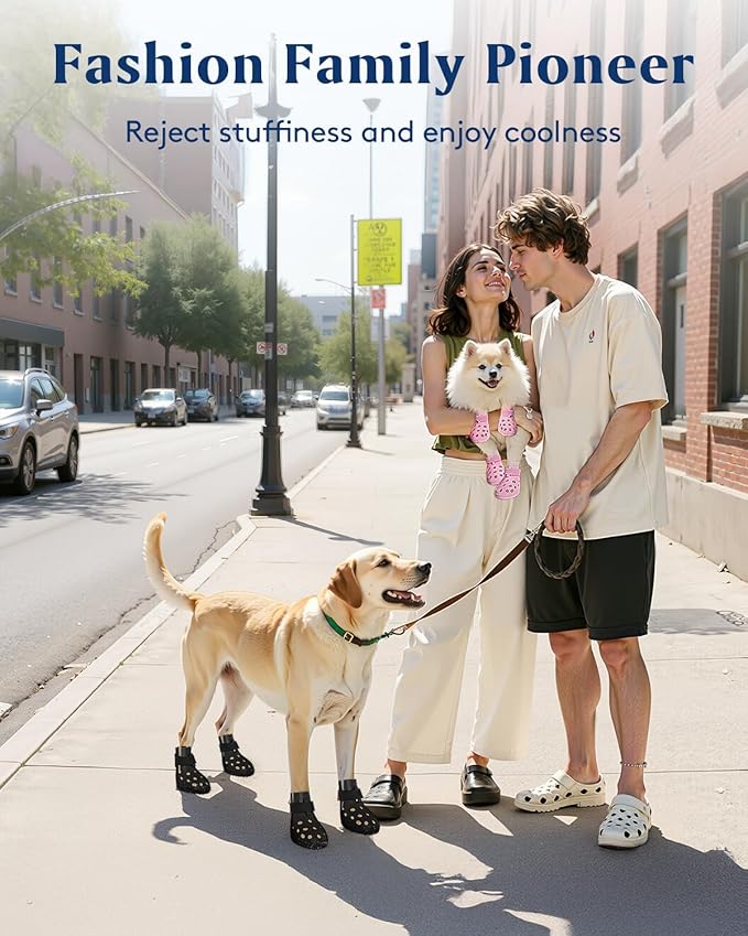 Dog Shoes for Hot Pavement, Breathable Dog Boots Paw Protectors with Adjustable Straps & Non-Slip Sole, Easy On & Off, Waterproof, Easy-Cleaning Silicone Outdoor Dog Booties for Beach and Snow