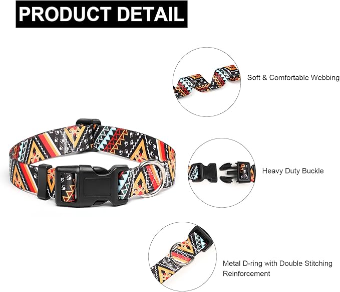 Mercano Adjustable Dog Collar - Special Design Patterns, Soft Nylon Comfortable Durable Pet Collar for Small Medium Large Dogs (XS, Ethnic Gold)